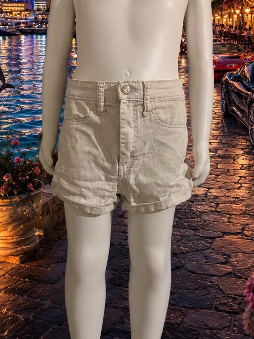 Kids Beige Rolled-Hem Cotton Shorts